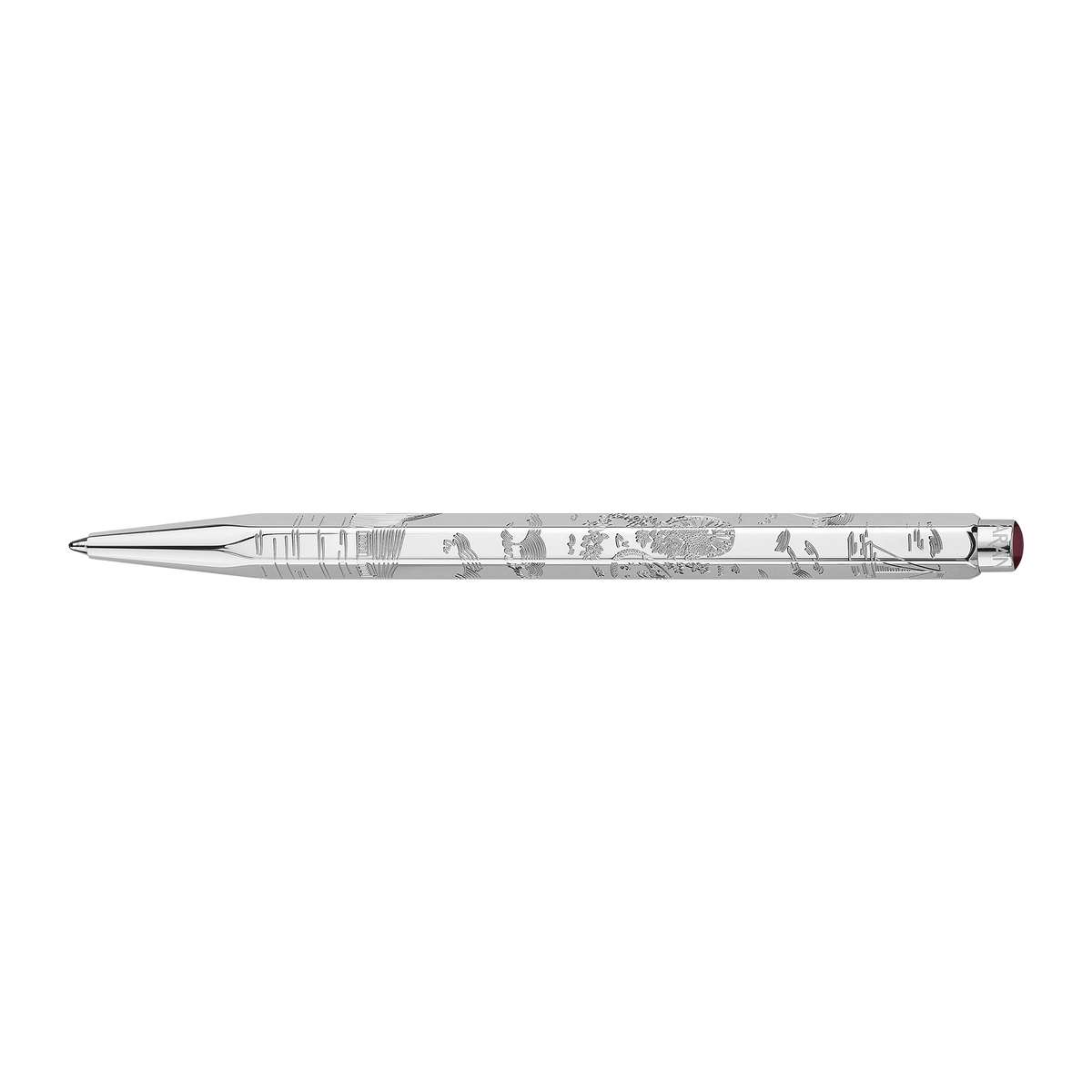 Caran d’Ache Toile de Jouy — Caneta Esferográfica Ecridor com Estojo de Couro Bordô