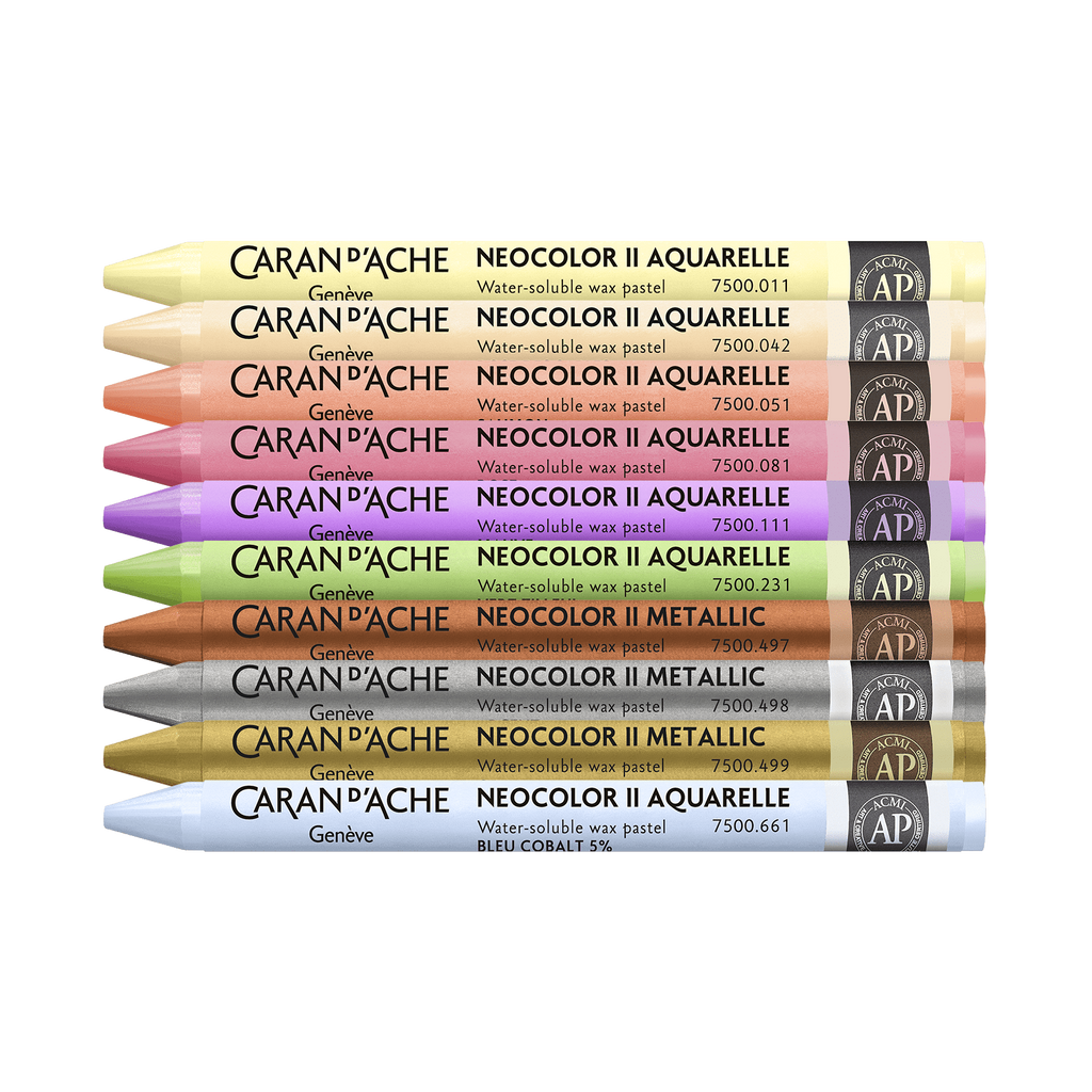 Caran d’Ache Toile de Jouy — Conjunto Multitécnicas — 10 Lápis + 10 Neocolor II Aquarelle