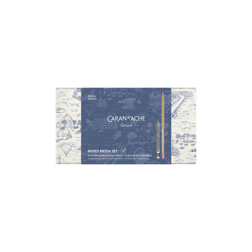 Caran d’Ache Toile de Jouy — Conjunto Multitécnicas — 10 Lápis + 10 Neocolor II Aquarelle