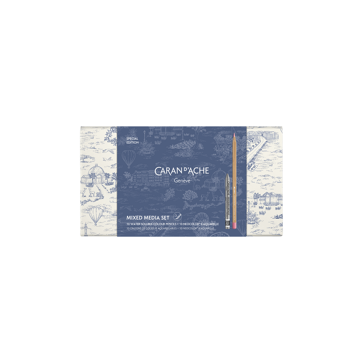 Caran d’Ache Toile de Jouy — Conjunto Multitécnicas — 10 Lápis + 10 Neocolor II Aquarelle