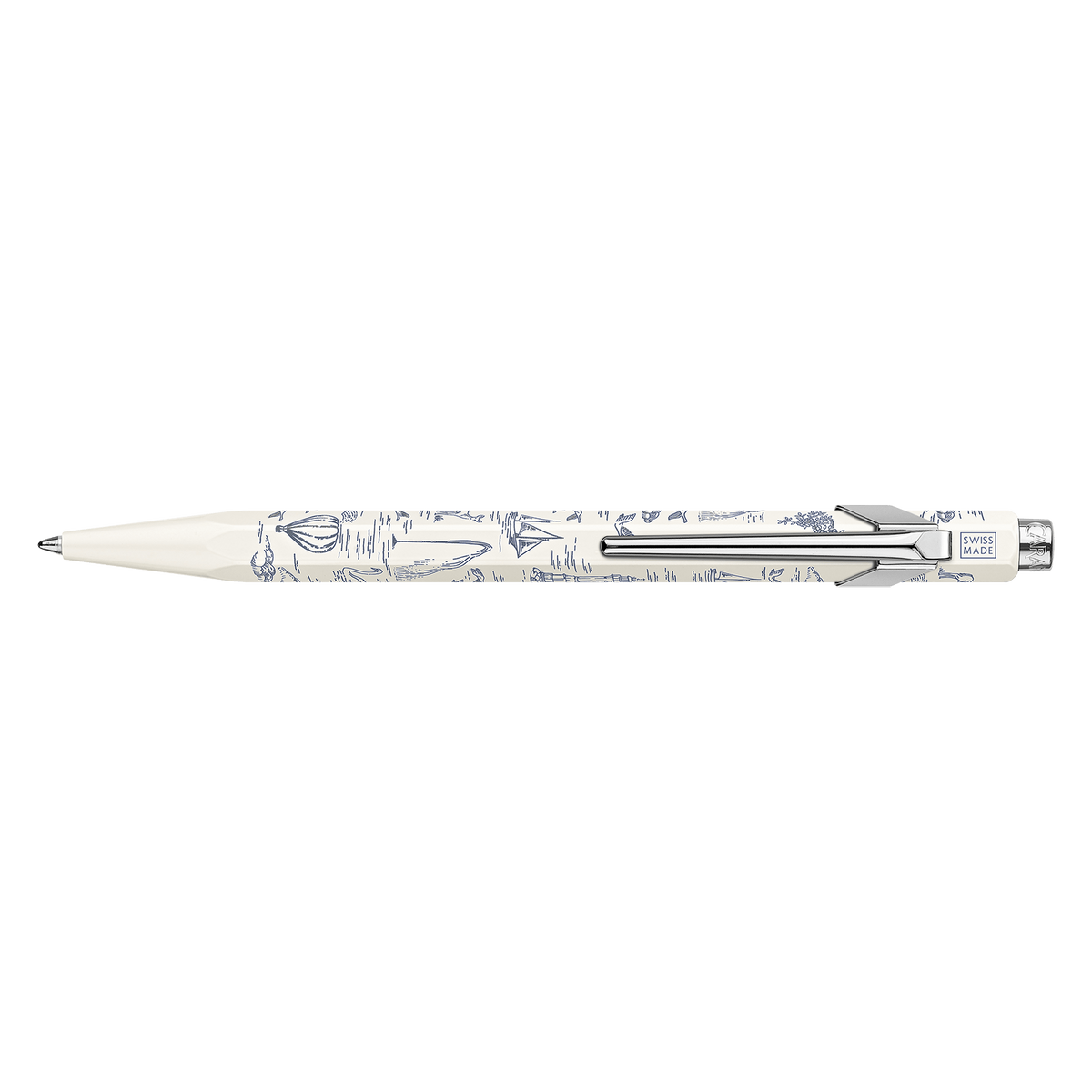 Caran d’Ache Toile de Jouy — Caneta Esferográfica 849 White — Branca e Azul