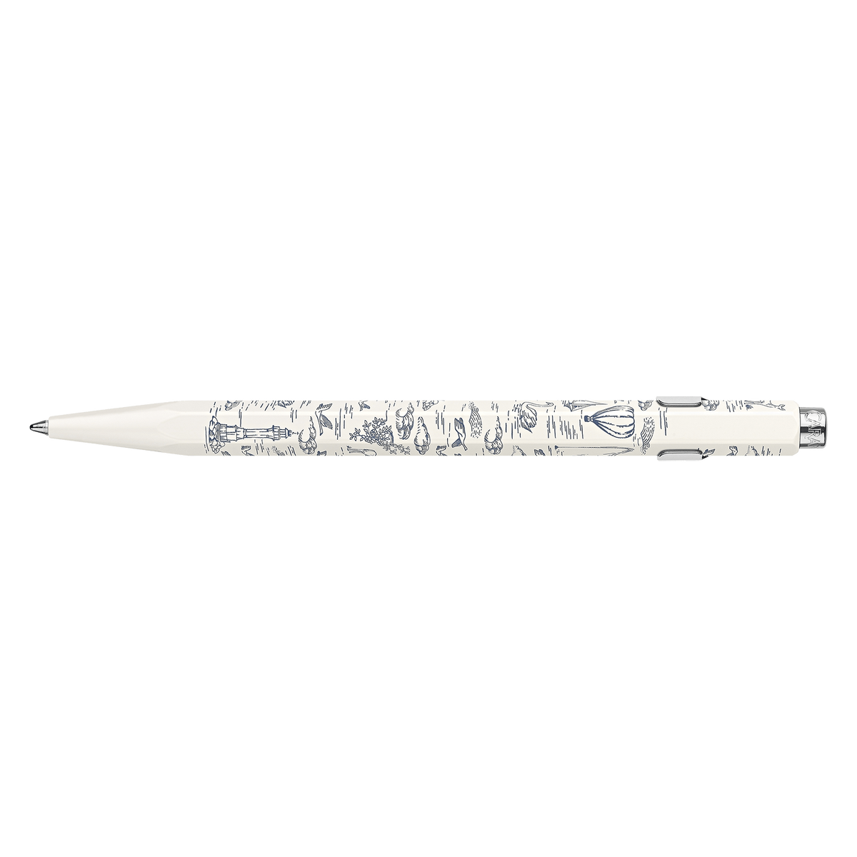 Caran d’Ache Toile de Jouy — Caneta Esferográfica 849 White — Branca e Azul