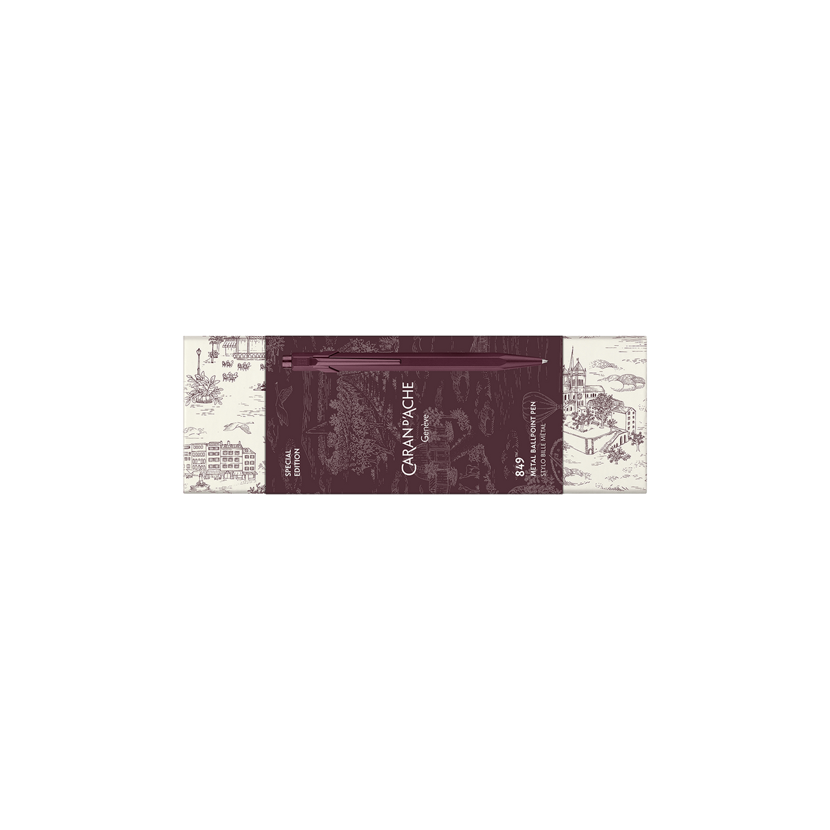 Caran d’Ache Toile de Jouy — Caneta Esferográfica 849 Burgundy — Bordô
