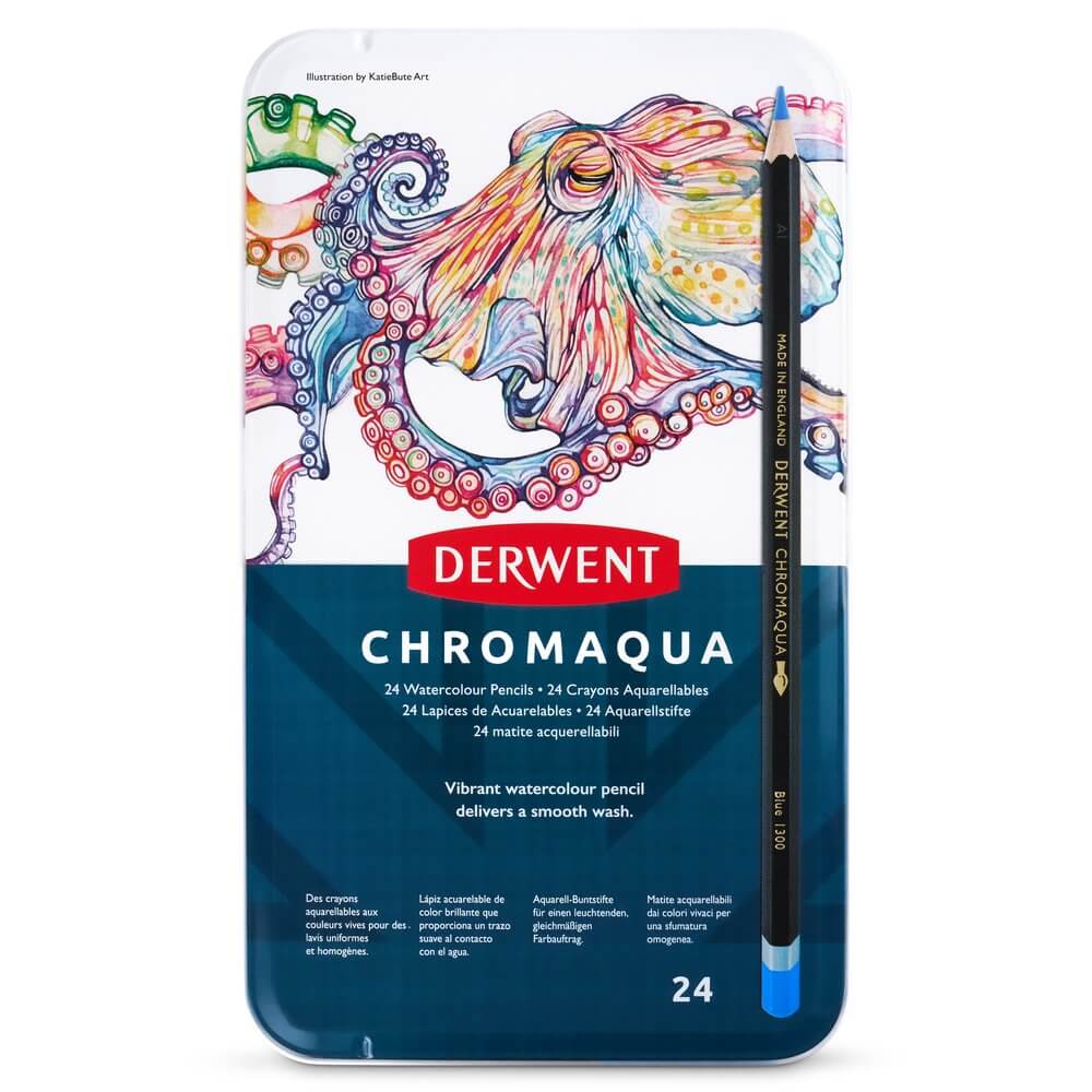 Derwent Chromaqua, lata com 24 lápis de cor aquareláveis