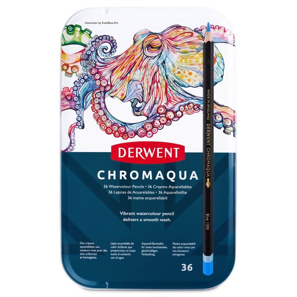 Derwent Chromaqua, lata com 36 lápis de cor aquareláveis