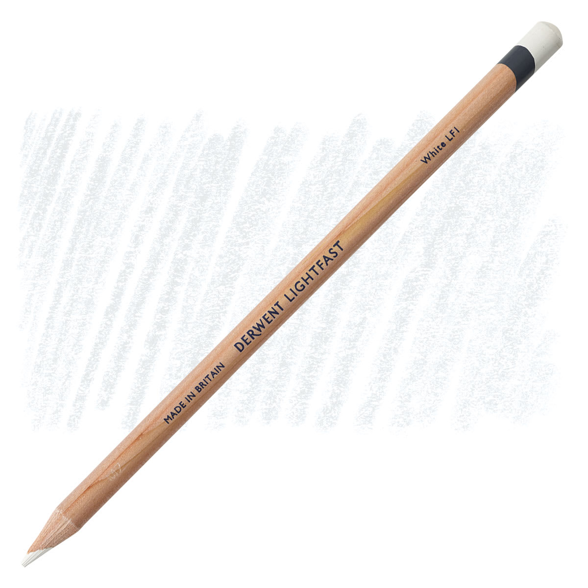 Lápis Derwent Lightfast White e amostra da cor