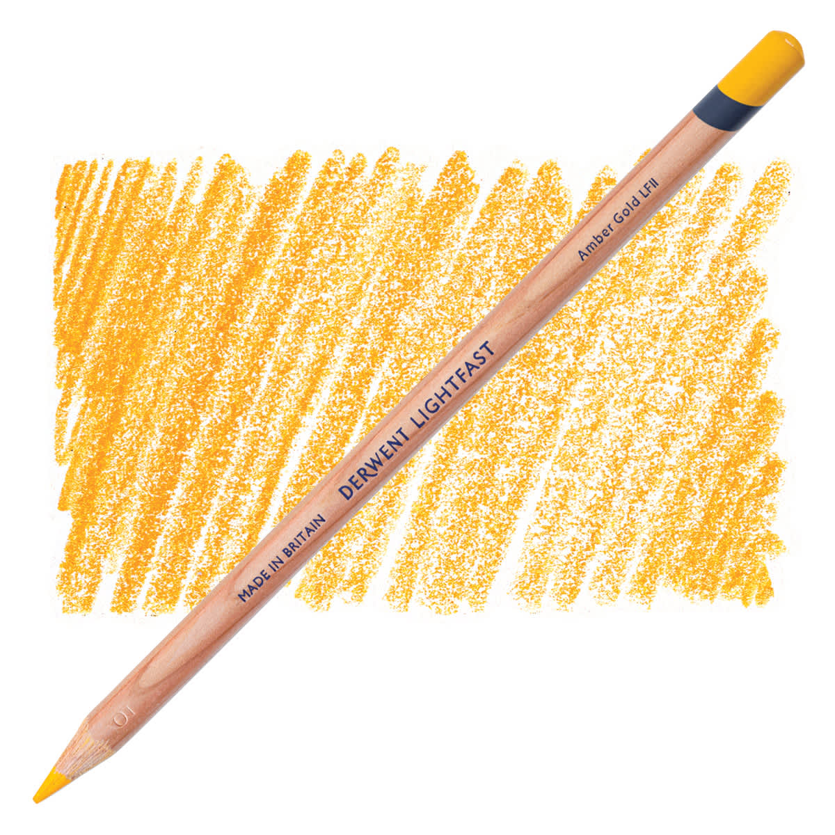 Lápis Derwent Lightfast Amber Gold e amostra da cor