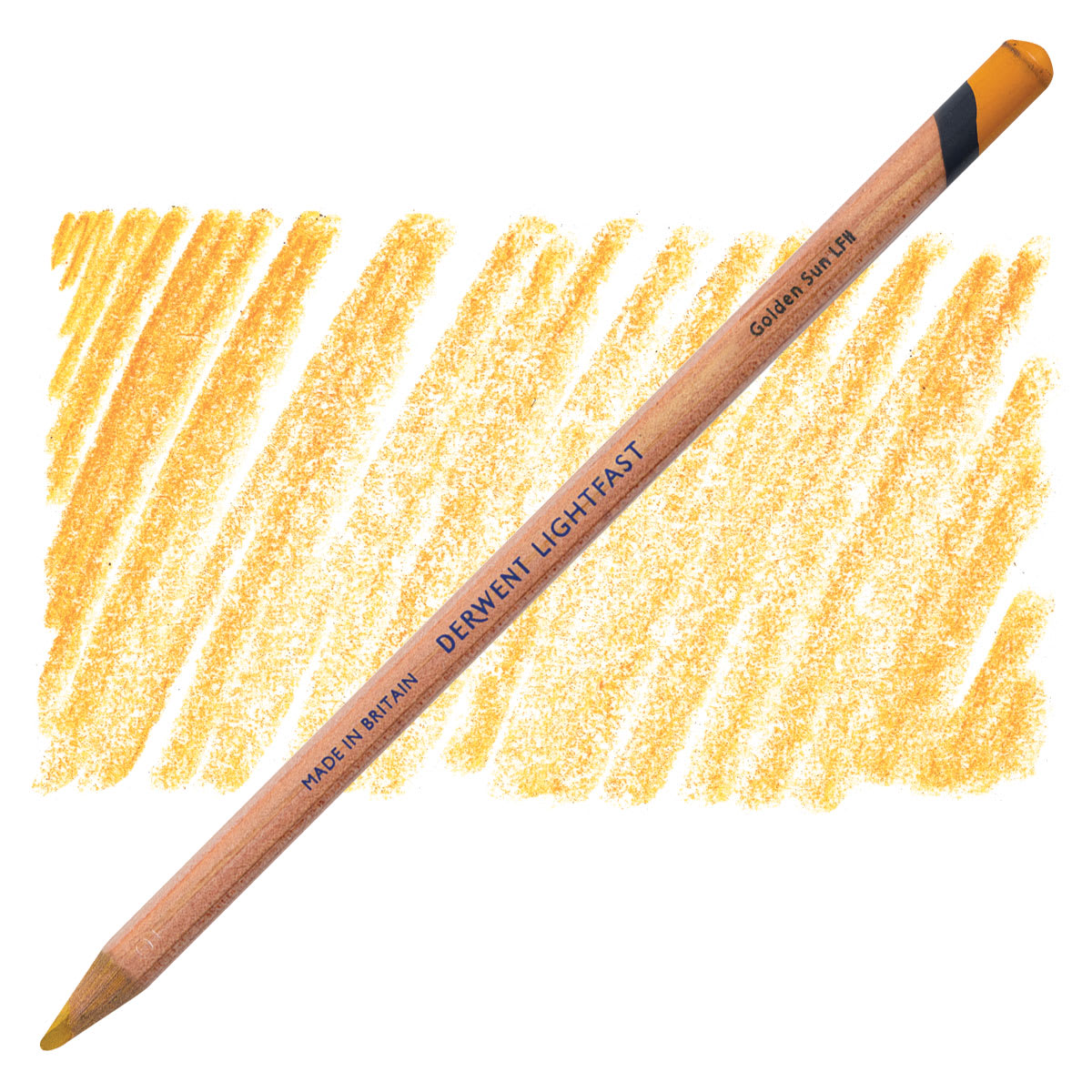 Lápis Derwent Lightfast Golden Sun e amostra da cor