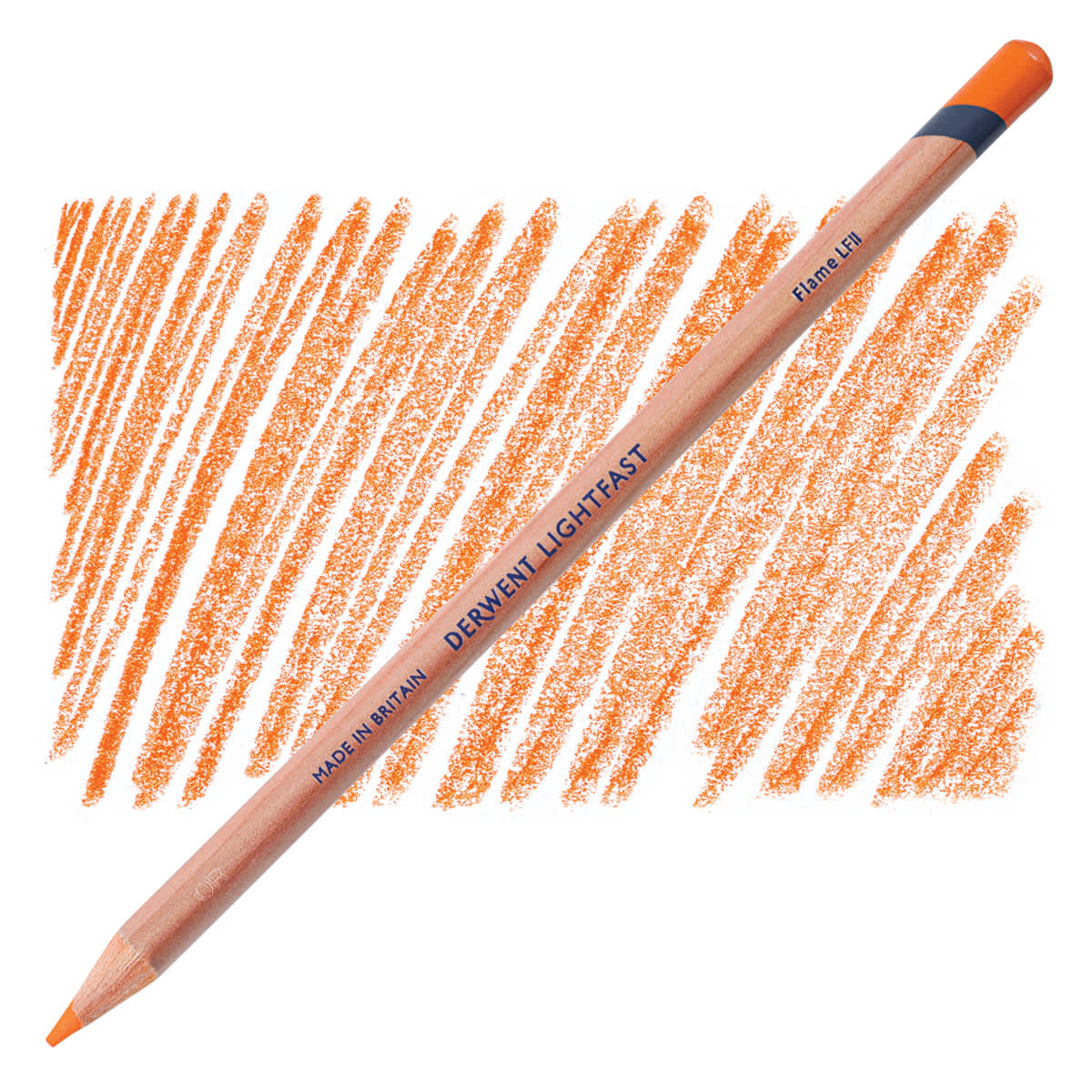Lápis Derwent Lightfast Flame e amostra da cor