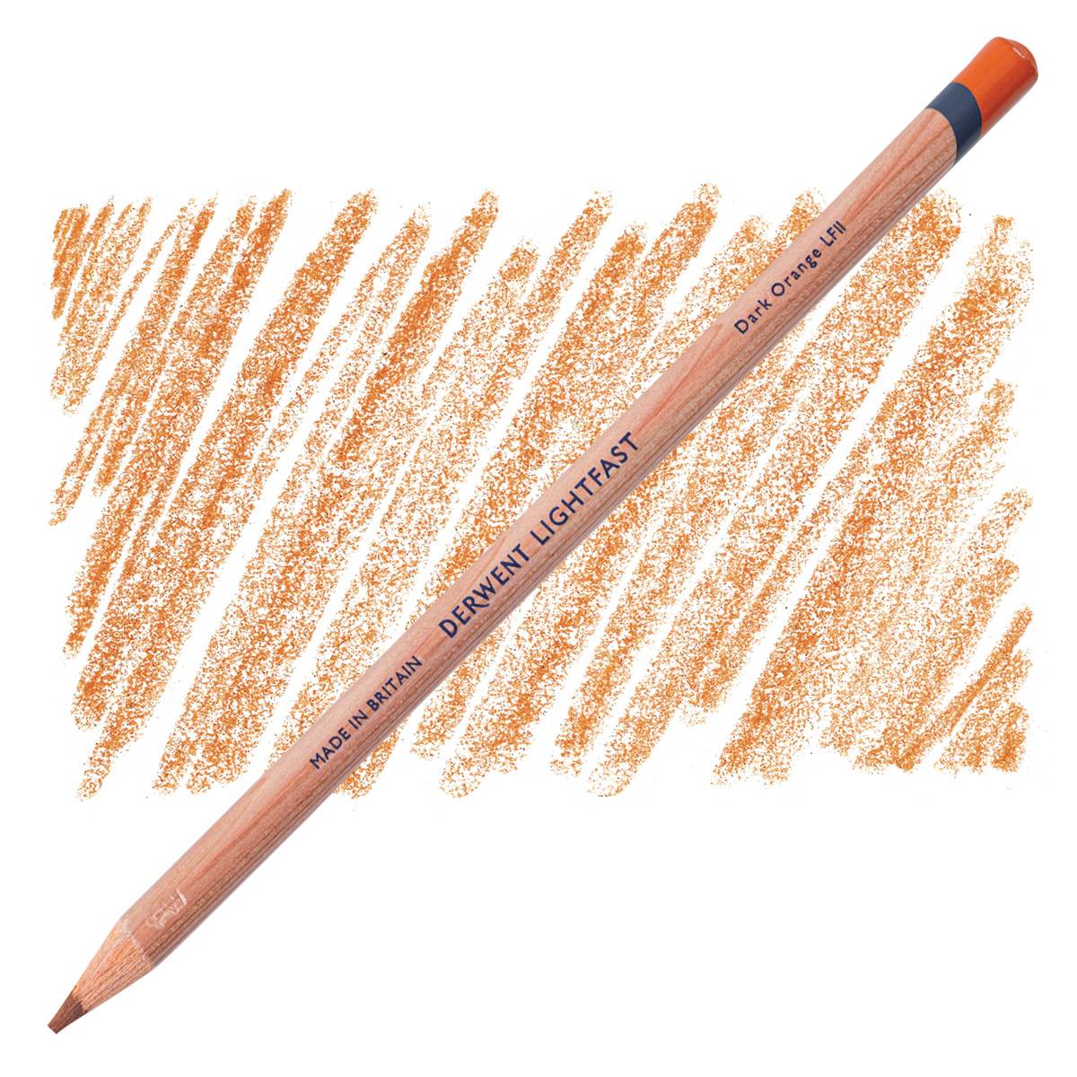 Lápis Derwent Lightfast Dark Orange e amostra da cor