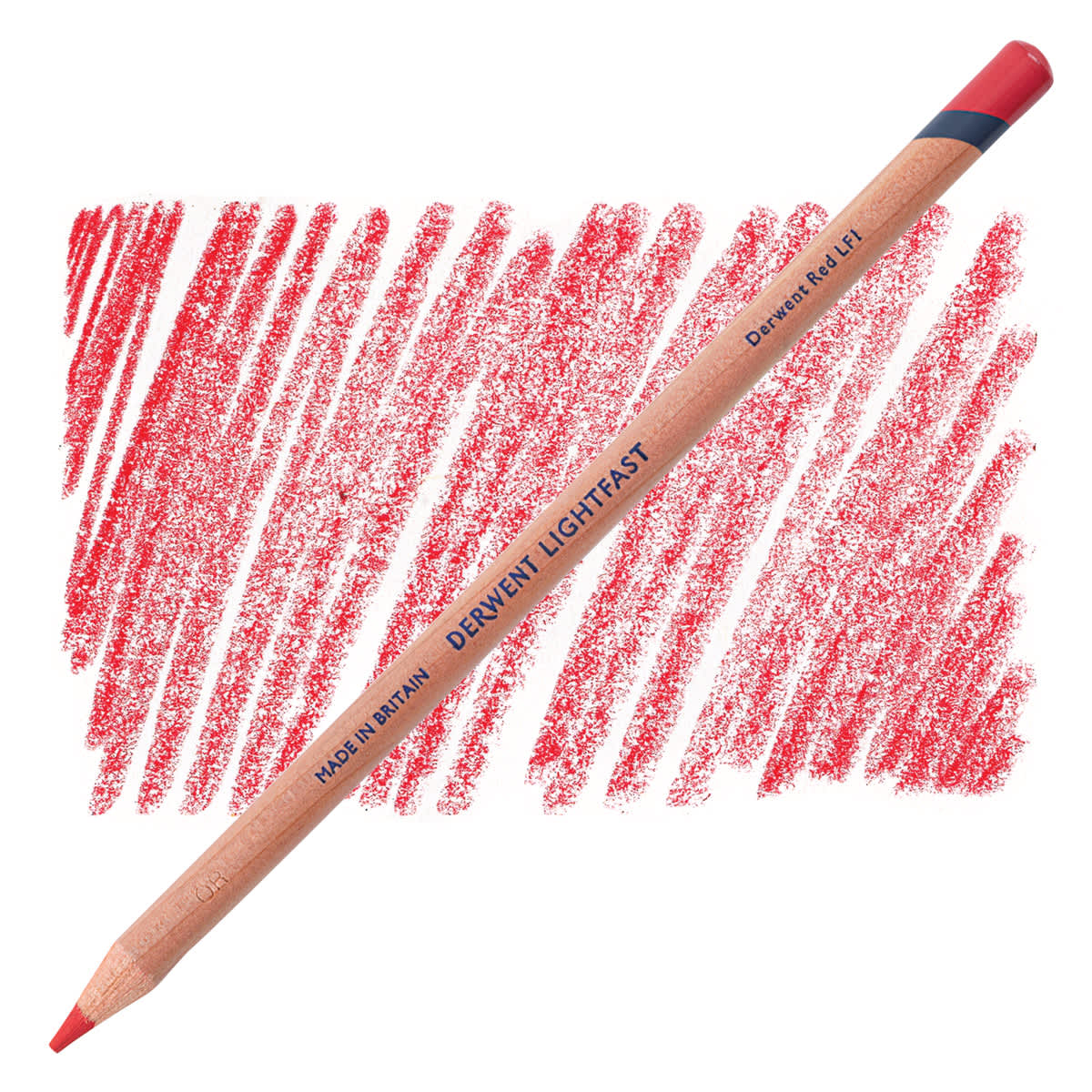 Lápis Derwent Lightfast Derwent Red e amostra da cor