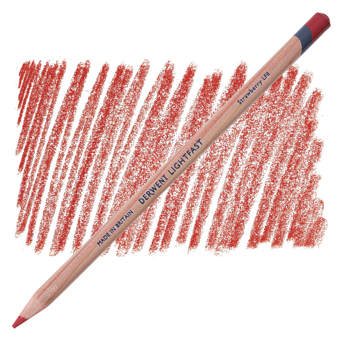 Lápis Derwent Lightfast Strawberry e amostra da cor