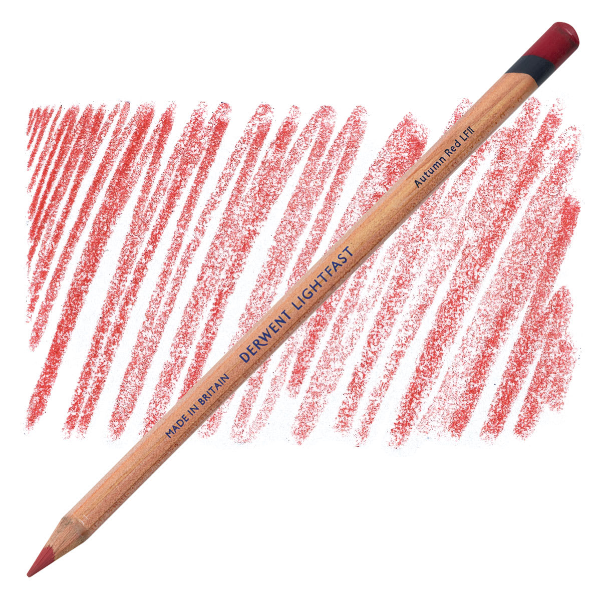 Lápis Derwent Lightfast Autumn Red e amostra da cor