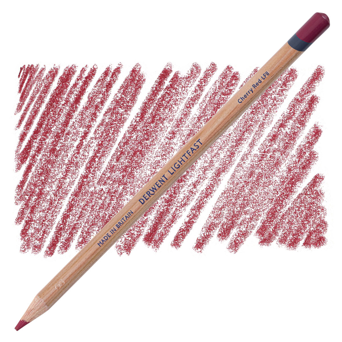 Lápis Derwent Lightfast Cherry Red e amostra da cor