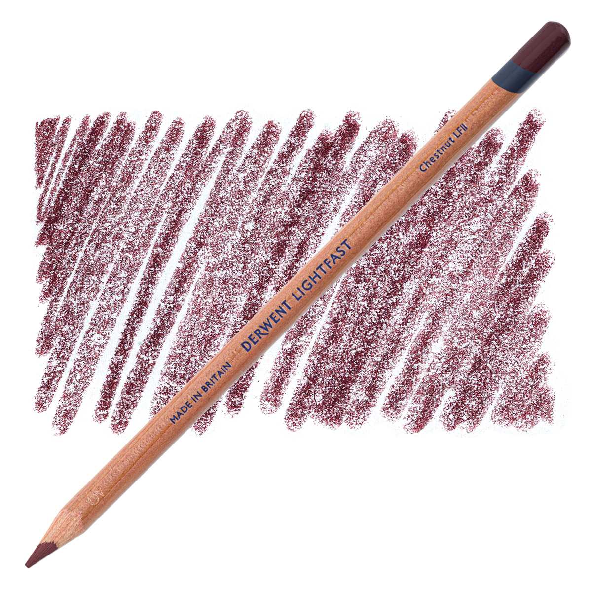 Lápis Derwent Lightfast Chestnut e amostra da cor