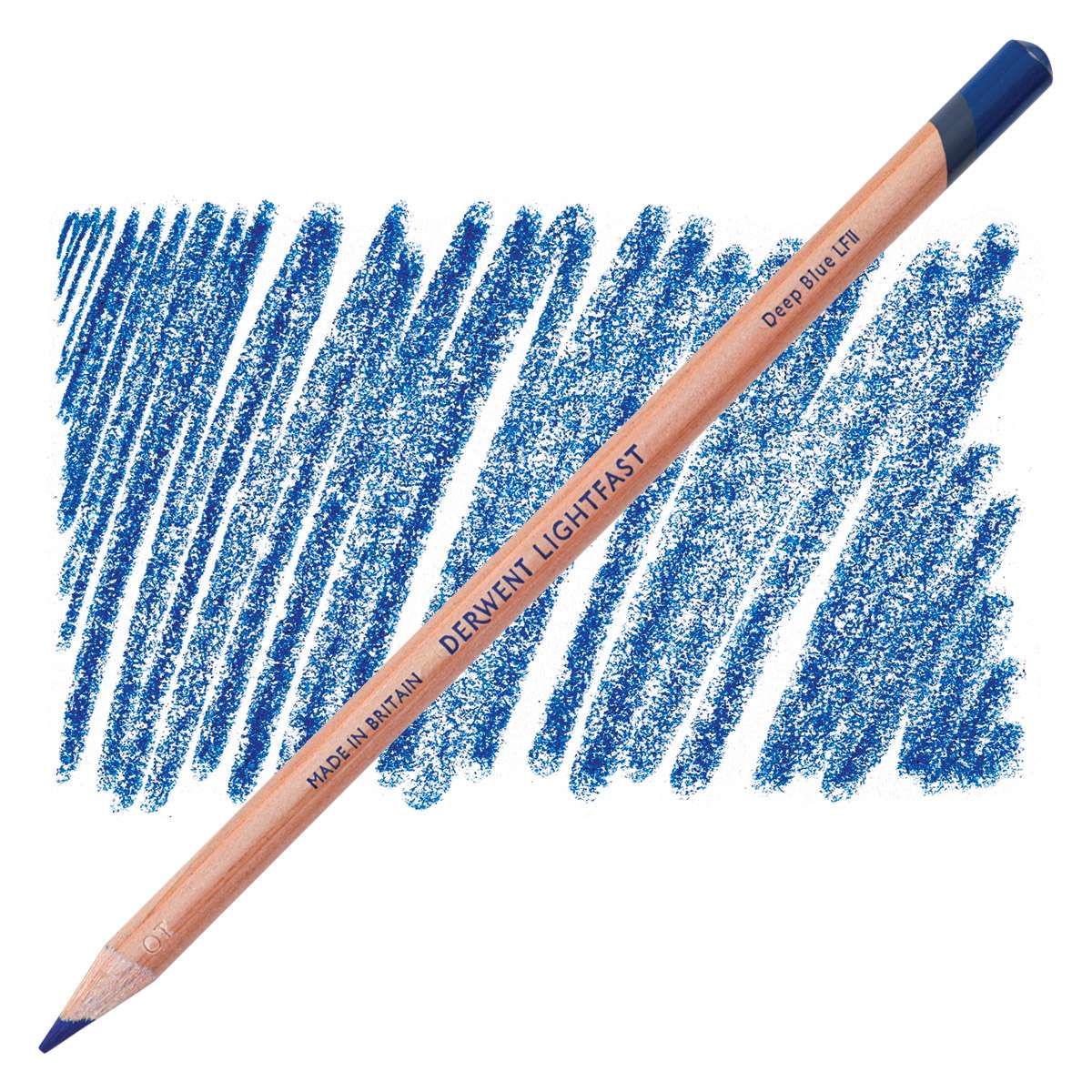 Lápis Derwent Lightfast Deep Blue e amostra da cor