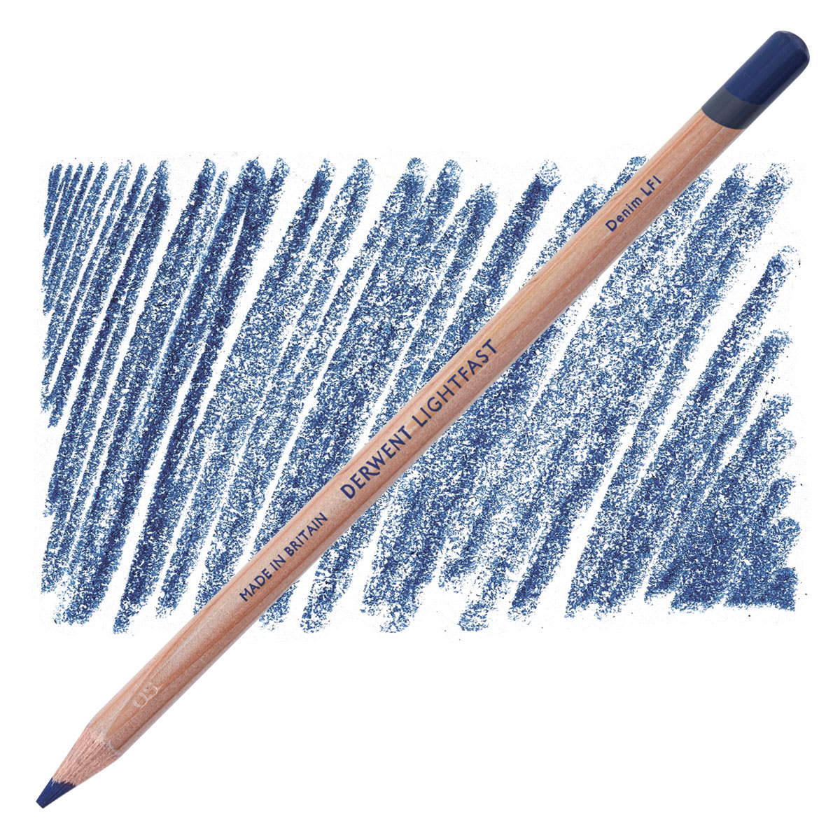 Lápis Derwent Lightfast Denim e amostra da cor