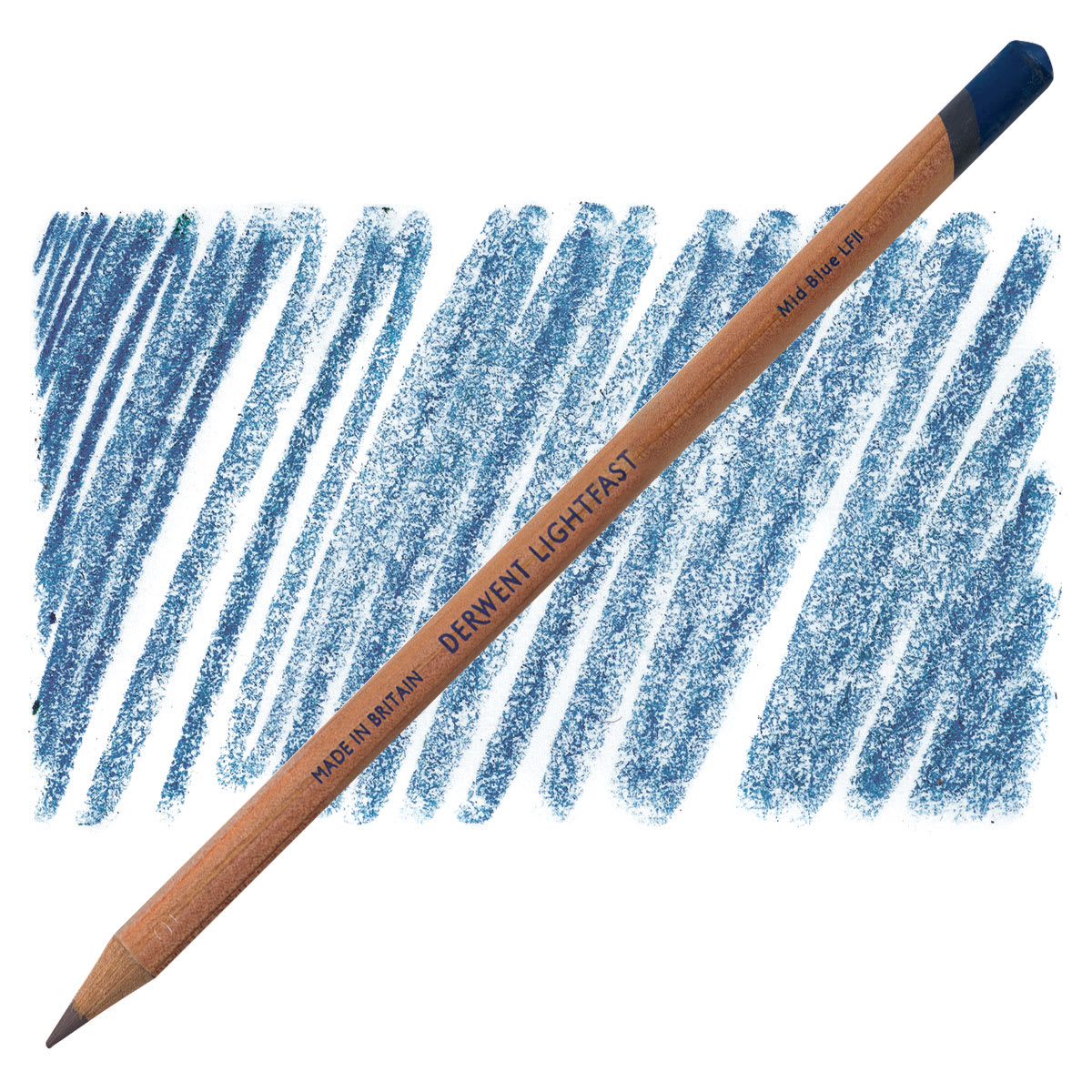 Lápis Derwent Lightfast Mid Blue e amostra da cor