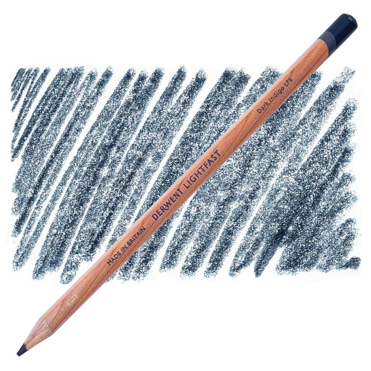 Lápis Derwent Lightfast Dark Indigo e amostra da cor
