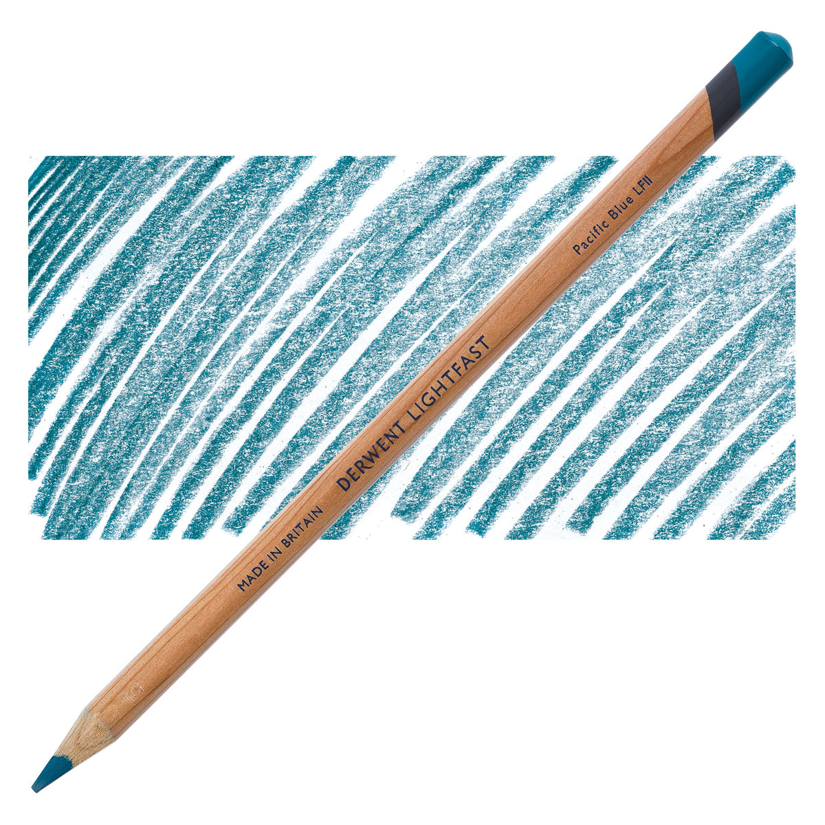 Lápis Derwent Lightfast Pacific Blue e amostra da cor