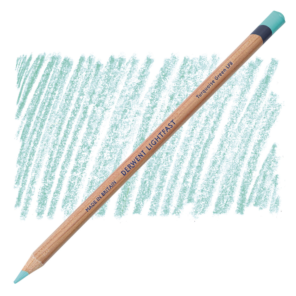 Lápis Derwent Lightfast Turquoise Green e amostra da cor