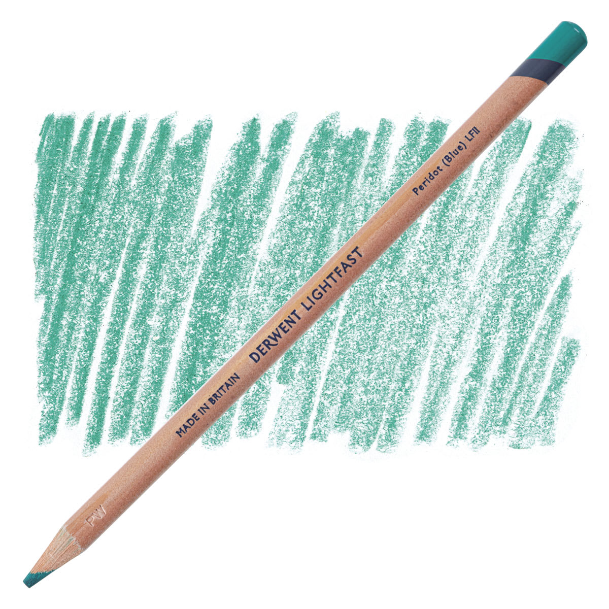 Lápis Derwent Lightfast Peridot Blue e amostra da cor