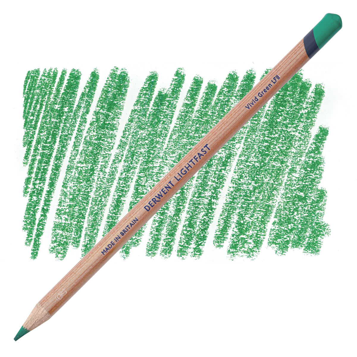 Lápis Derwent Lightfast Vivid Green e amostra da cor
