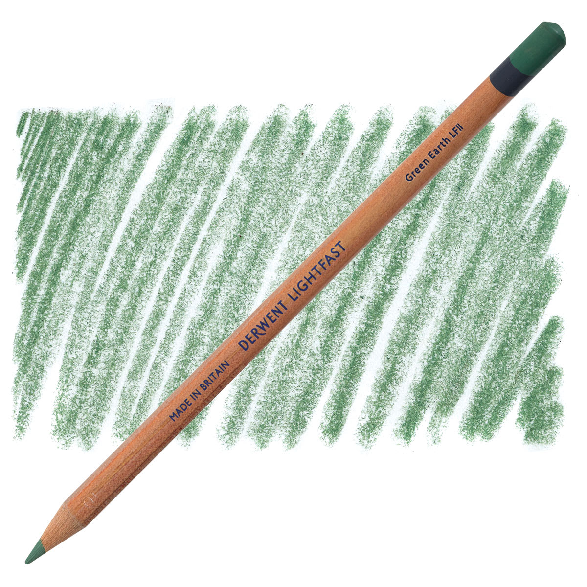 Lápis Derwent Lightfast Green Earth e amostra da cor