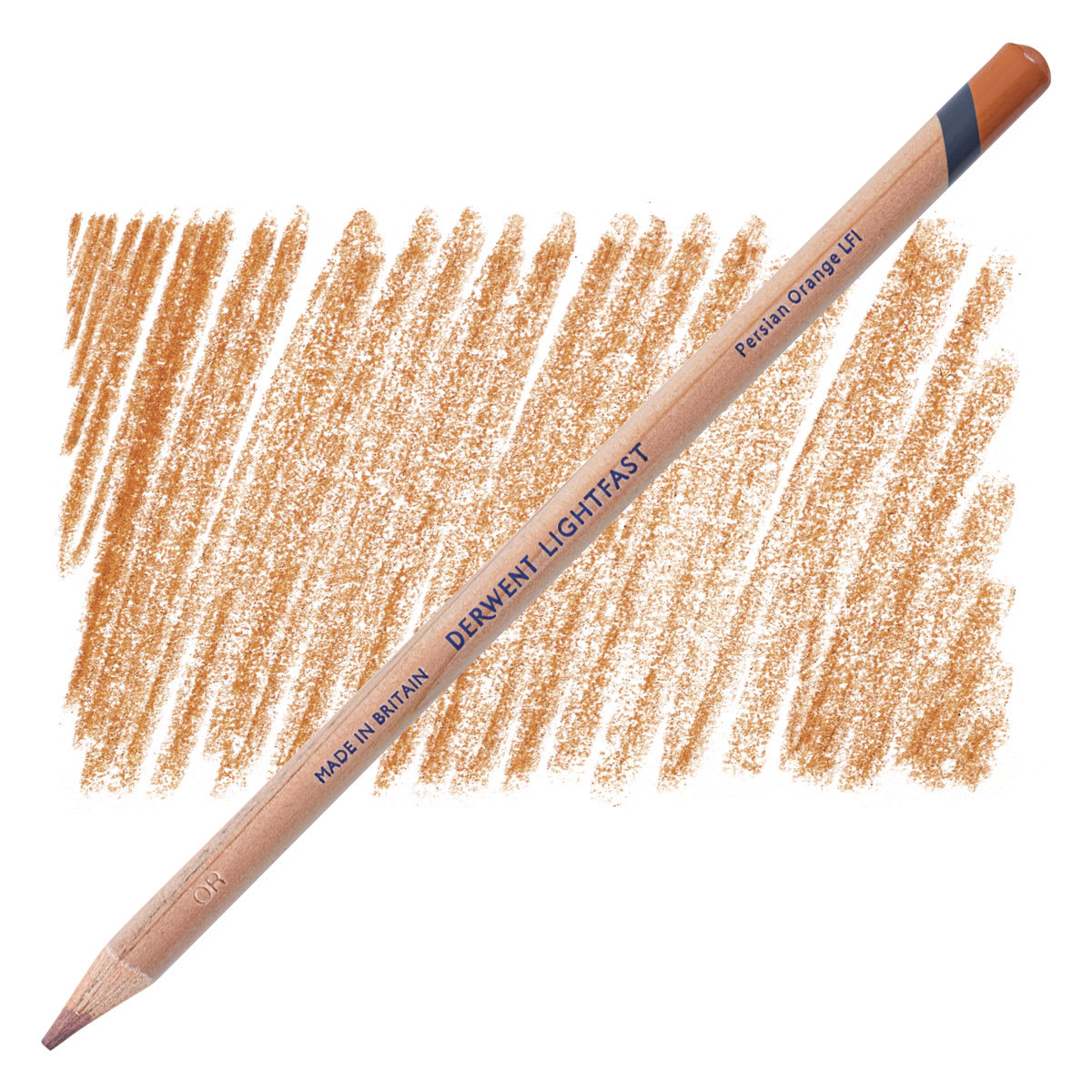Lápis Derwent Lightfast Persian Orange e amostra da cor
