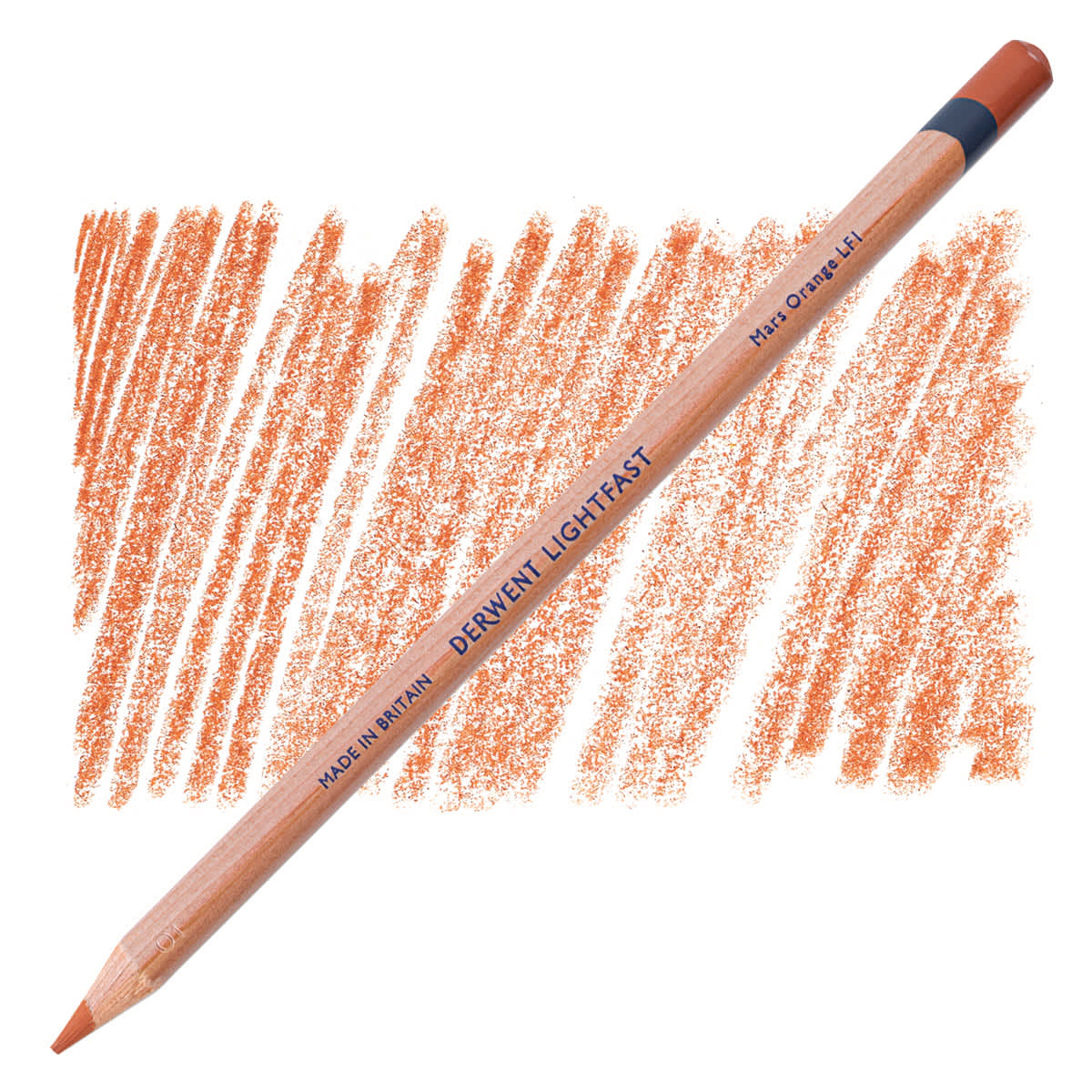 Lápis Derwent Lightfast Mars Orange e amostra da cor