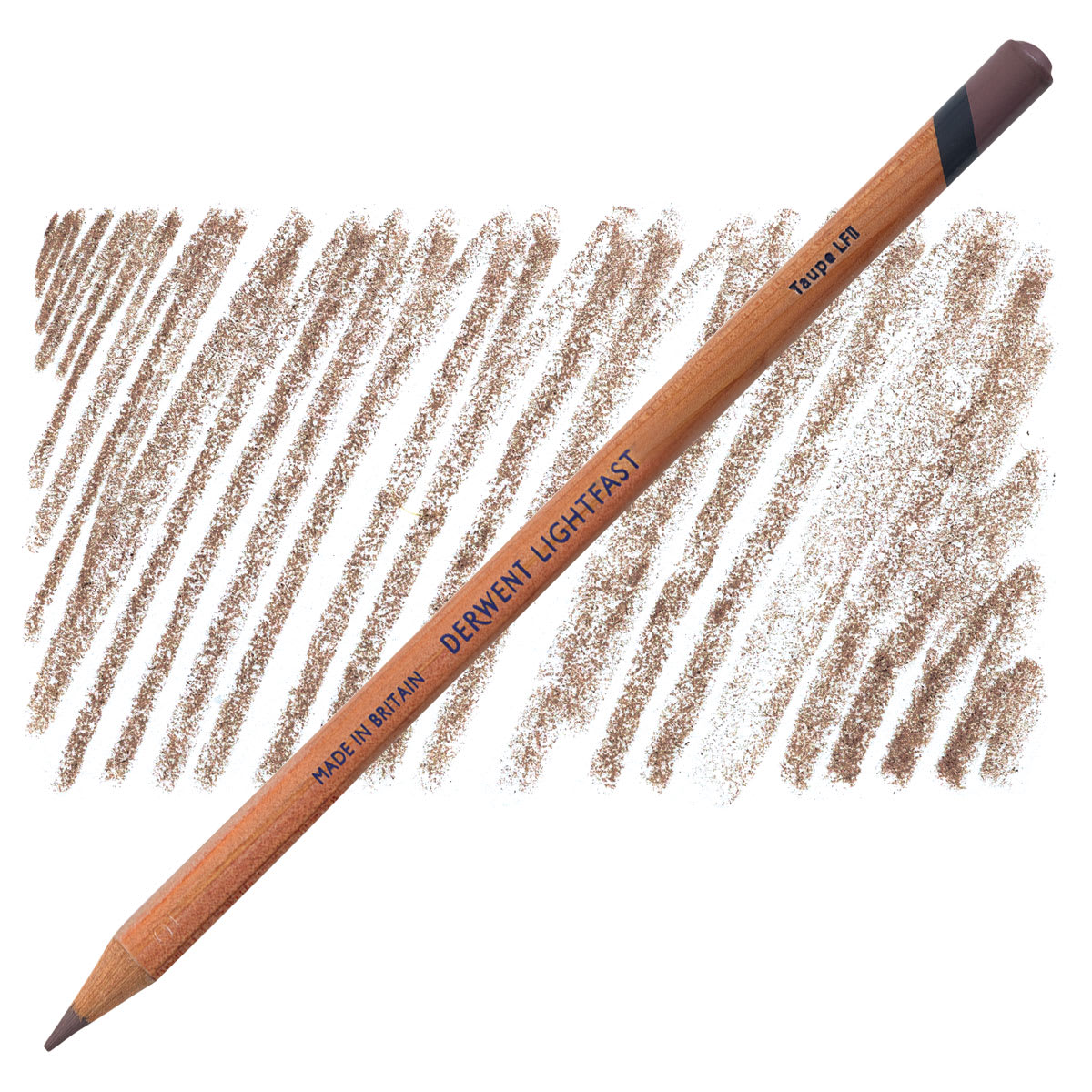 Lápis Derwent Lightfast Taupe e amostra da cor