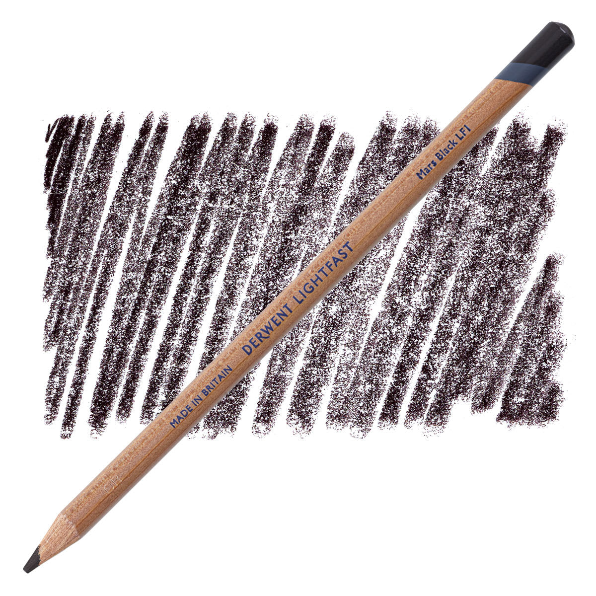 Lápis Derwent Lightfast Mars Black e amostra da cor