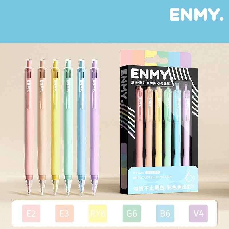 ENMY Rainbow: kit com 6 canetas 0,7 mm – Marcron