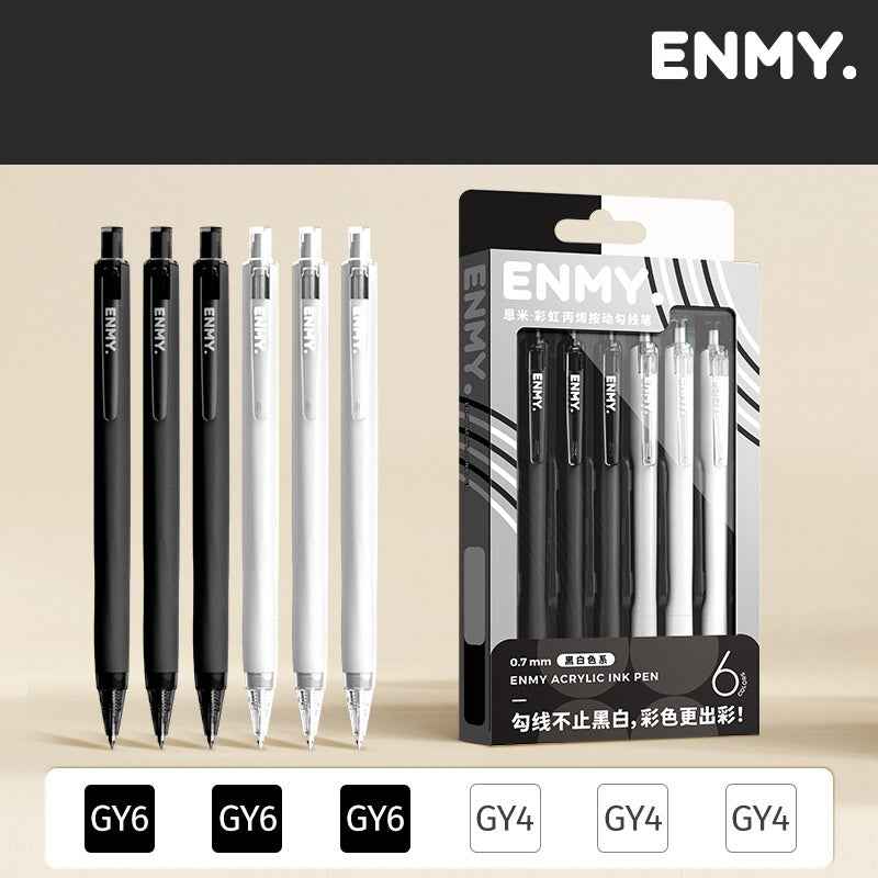 ENMY Rainbow: kit com 6 canetas 0,7 mm – Preto e Branco