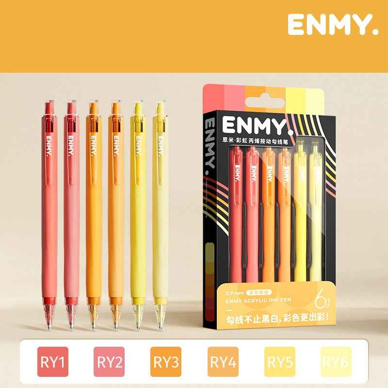 ENMY Rainbow: kit com 6 canetas 0,7 mm – Laranja Pôr-do-sol