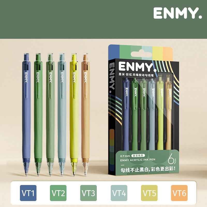 ENMY Rainbow: kit com 6 canetas 0,7 mm – Retrô