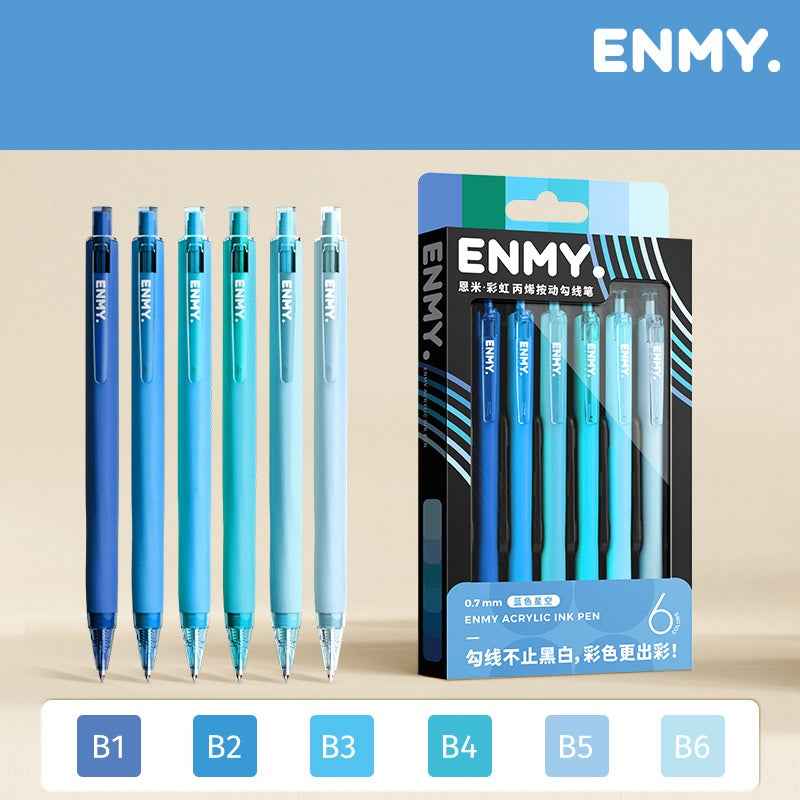 ENMY Rainbow: kit com 6 canetas 0,7 mm – Céu Azul