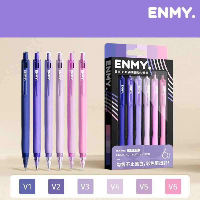 ENMY Rainbow: kit com 6 canetas 0,7 mm – Sonho Roxo