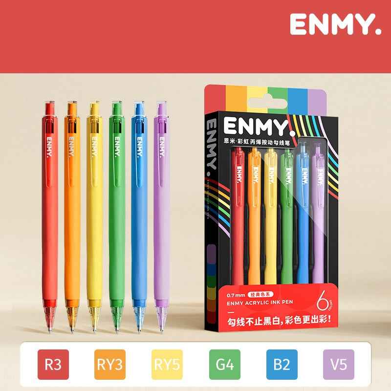 ENMY Rainbow: kit com 6 canetas 0,7 mm – Clássico