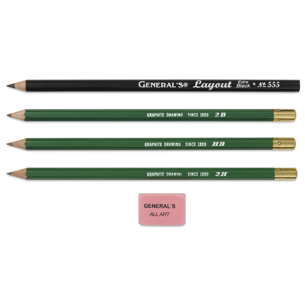 Kit de 5 peças: 4 lápis + borracha