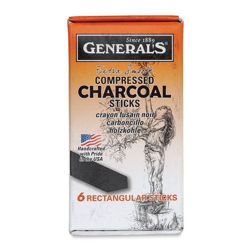 General’s Jumbo Compressed Charcoal - 2B, Box of 6 Sticks