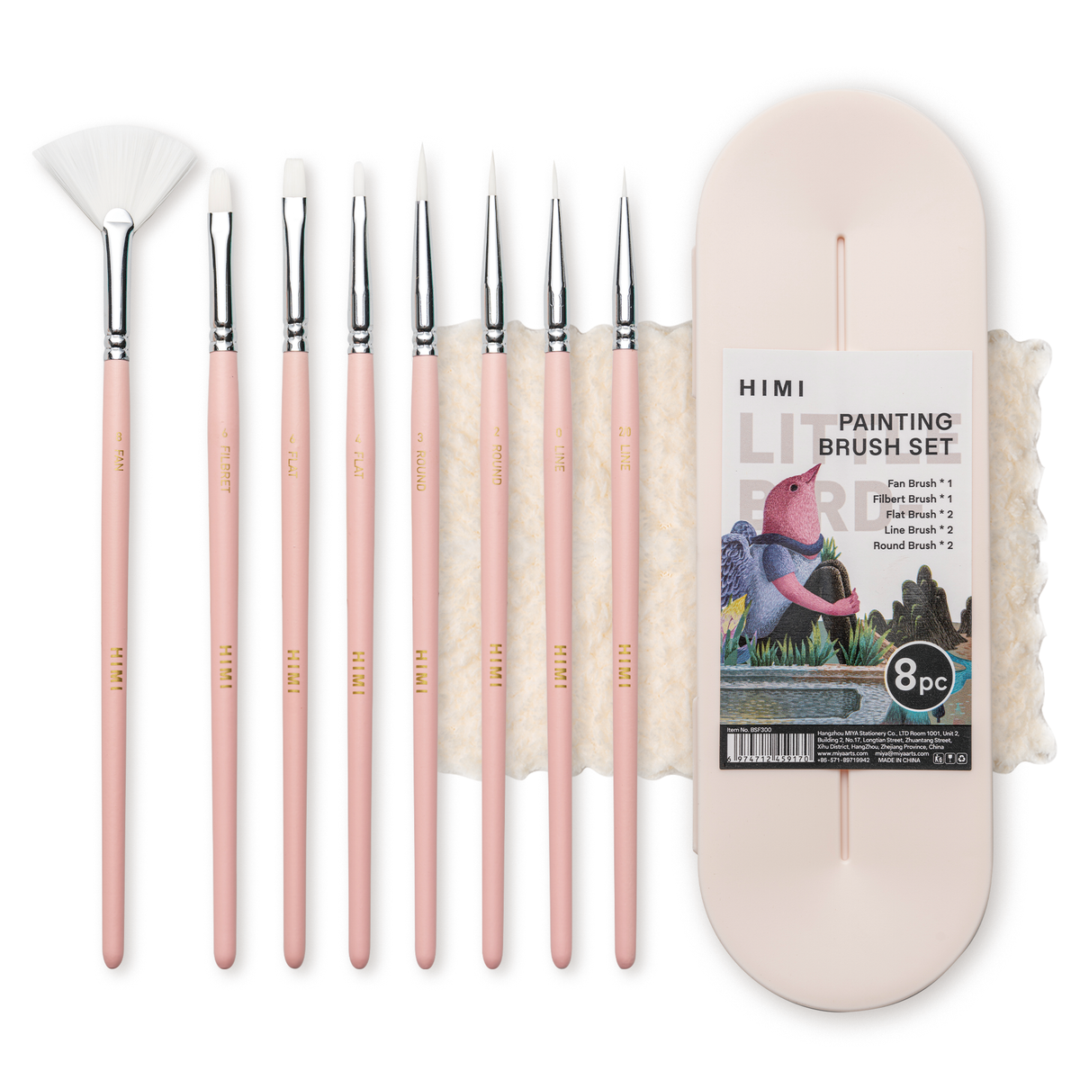 Kit de Pincéis para Guache HIMI Rosa com 8 Peças – BSF300