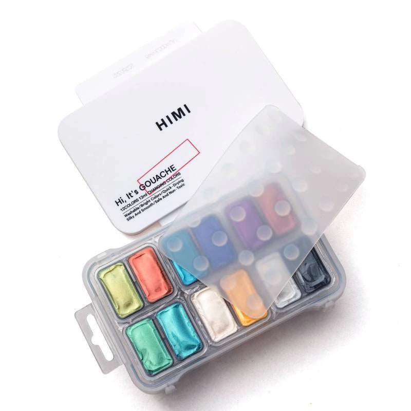 Tinta Guache HIMI 12 Cores Metálicas 12 ml – Estojo Branco – TST177