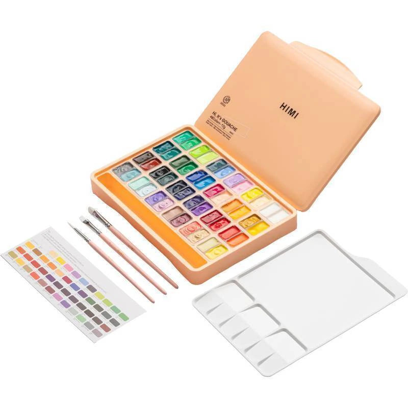 Tinta Guache HIMI 48 Cores 30 ml + 3 Pincéis – Estojo Peach – TST88