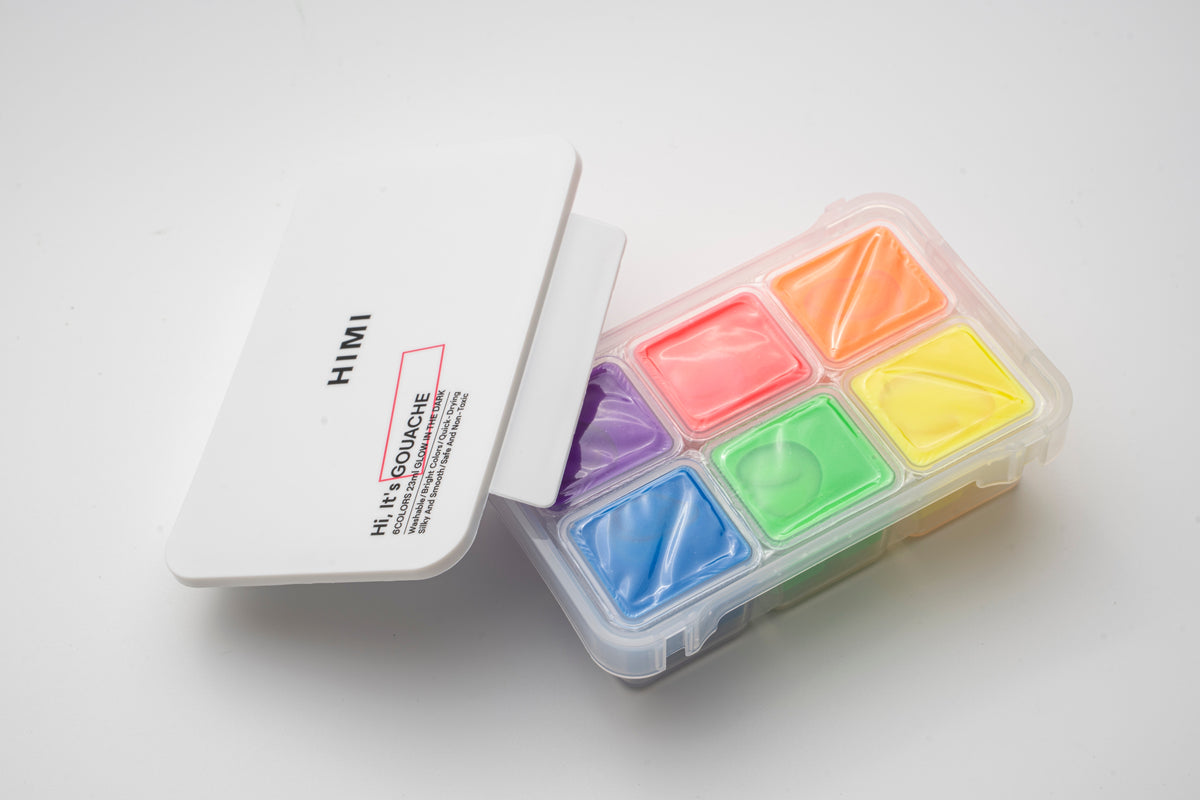 Tinta Guache HIMI 6 Cores Fluorescentes 23 ml – Estojo Branco – YSF1244