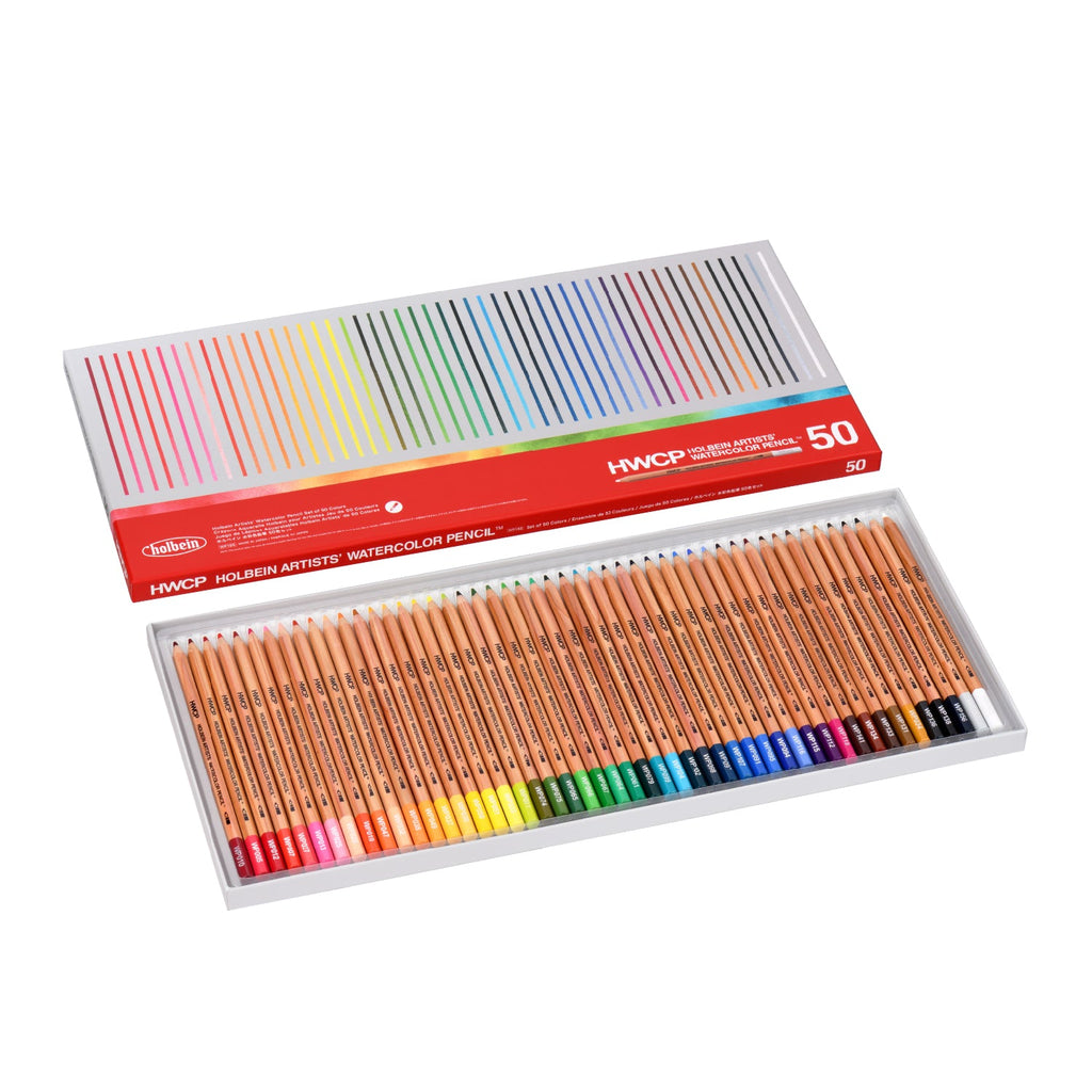 Conjunto de 50 lápis aquareláveis Holbein WP195 em vista lateral