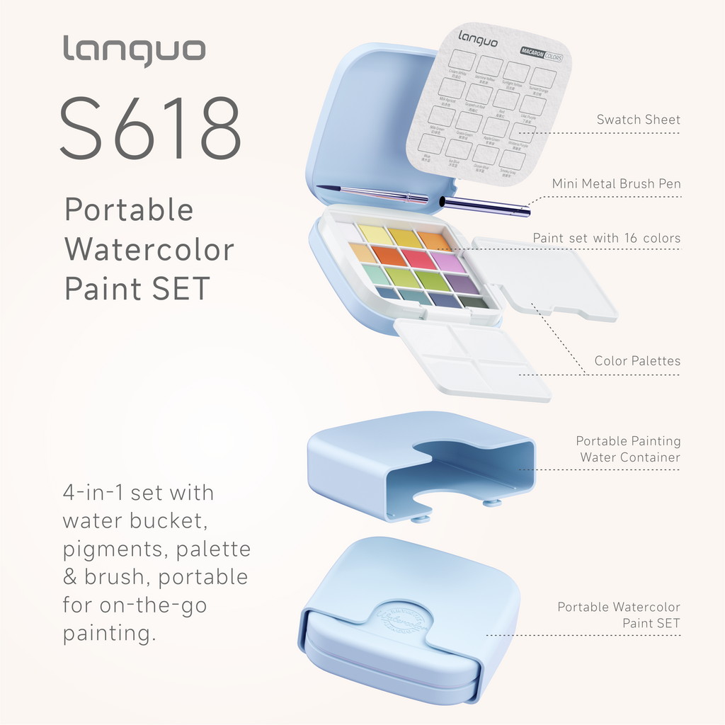 Kit Aquarela Languo Portátil 4 em 1 — 16 Cores Peroladas — imagem 3