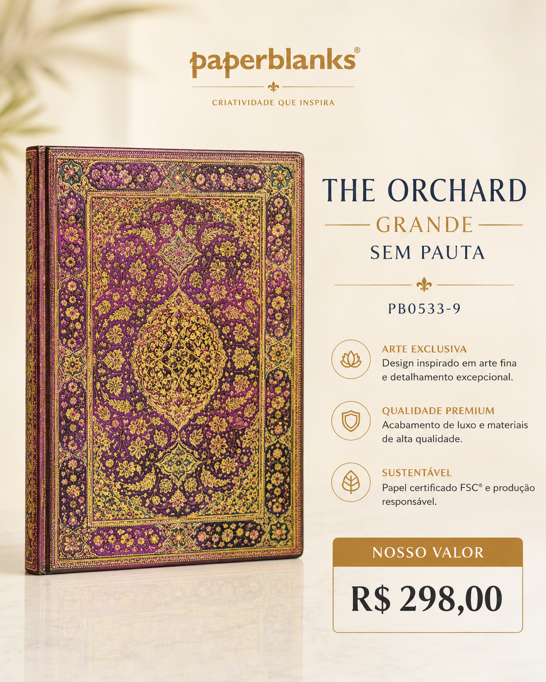 Caderno Paperblanks The Orchard Grande sem pauta