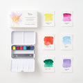Conjunto de aquarelas Naturescape da Tom’s Studio, com estojo aberto e amostras das seis cores